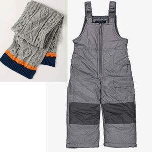 London Fog Snow Pants Kids boys 5 6 Gray Bib Ski + Mini Boden Scarf M